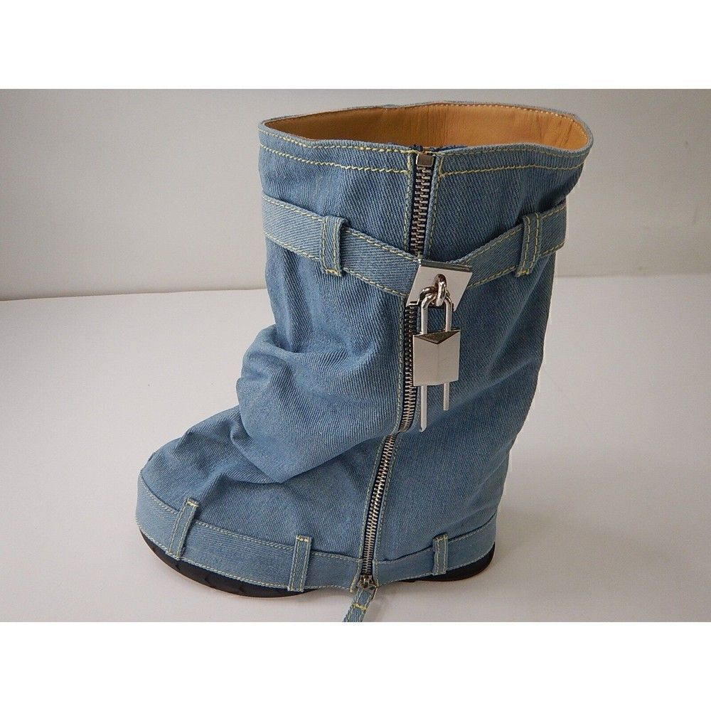 Yolkomo Women's Fold Over Knee High Denim Boots with Zipper Lock, Size 9.5